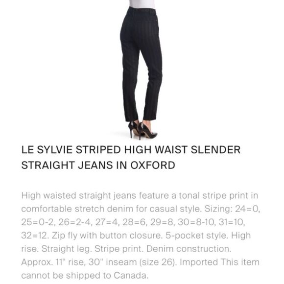 Frame Le Sylvie Hi Rise Straight Jean Black Stripe Size 33 - Picture 16 of 16
